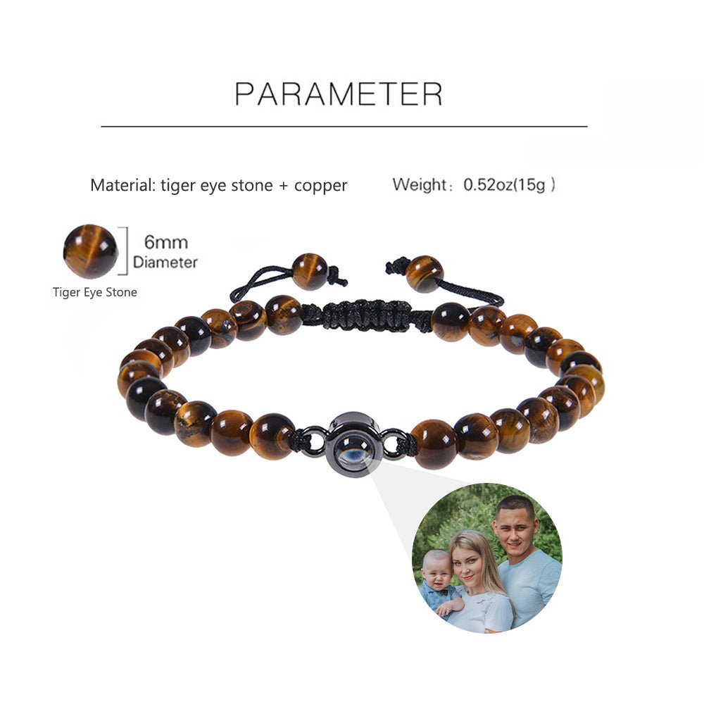 Photo Projection Bracelet, Personalised Projected Photo Bead Bracelet for Men - Father's day Gift - Engraved Memories