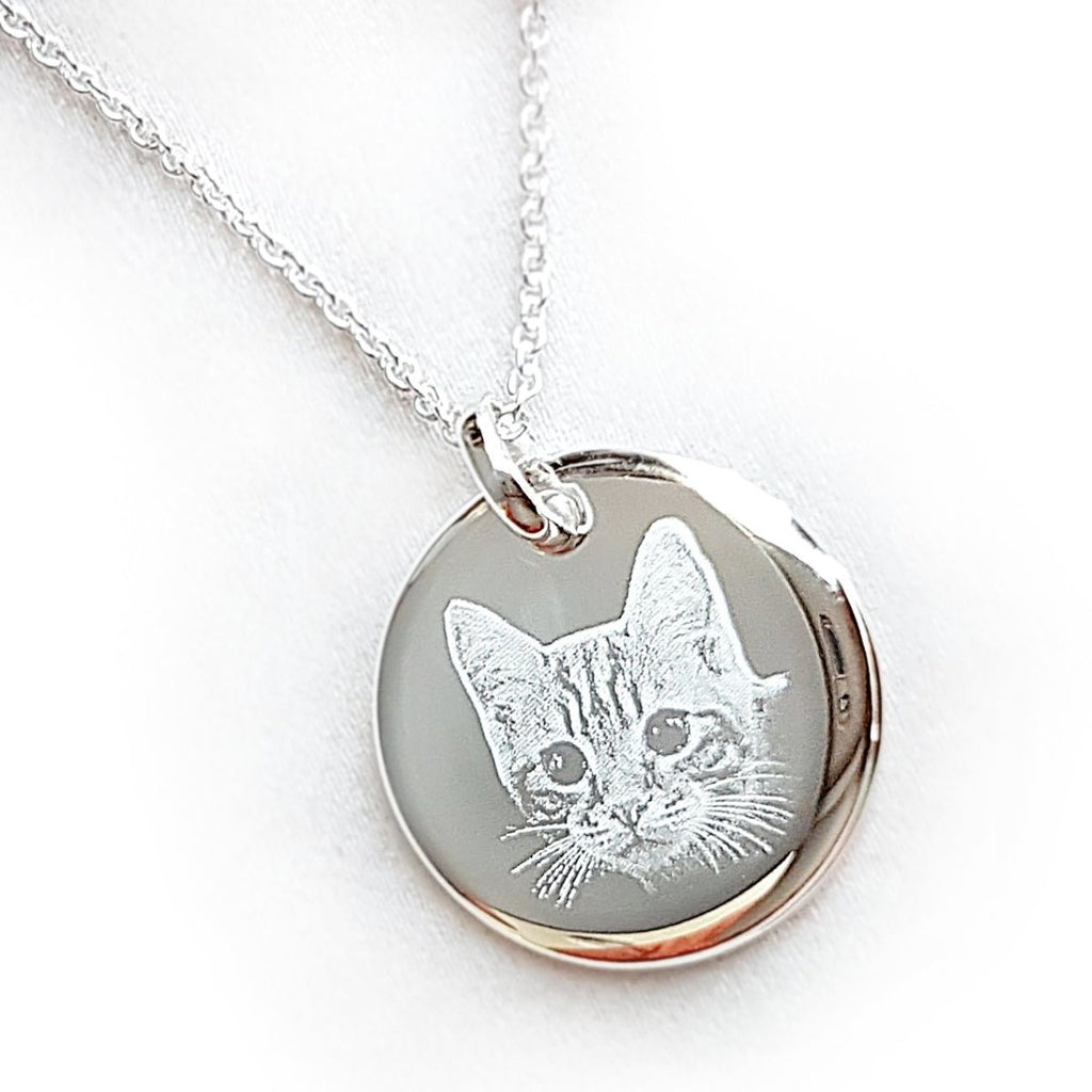 Round Sterling Silver Pendant Necklace | Photo & Text engraved Mother's day gift - Engraved Memories