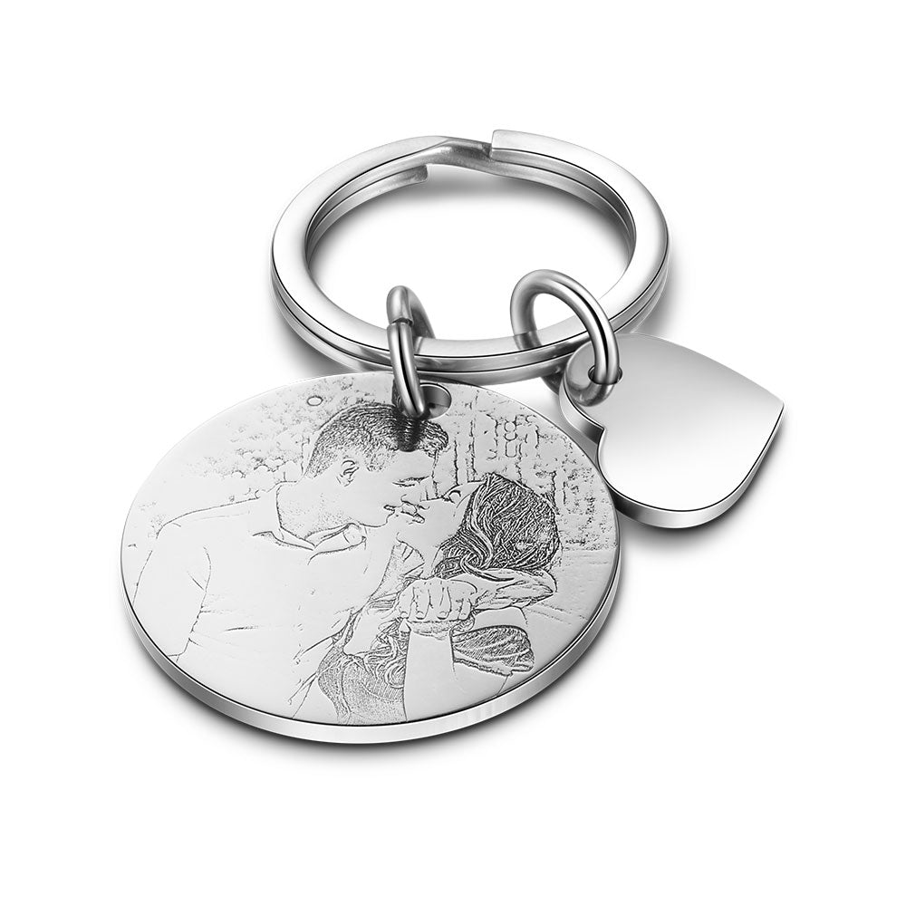 Special Date Photo Keychain, Round Special Date Photo Stainless steel, Personalised Charms Key Ring, Anniversary gift, Valentine's day Gift - Engraved Memories