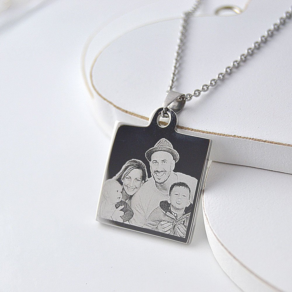 Square Photo Engraved Pendant Father's day gift - Engraved Memories
