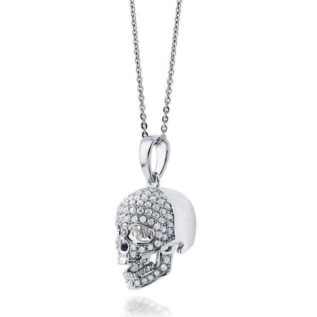 Sterling Silver CZ Skull Pendant and Chain - Engraved Memories