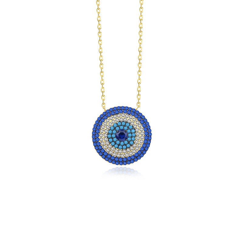 Gold or white gold-plated 925 sterling silver evil eye necklace, 40+5cm chain, 19mm, 4g.
