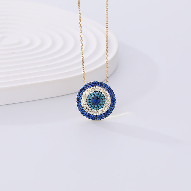 Gold or white gold-plated 925 sterling silver evil eye necklace, 40+5cm chain, 19mm, 4g.