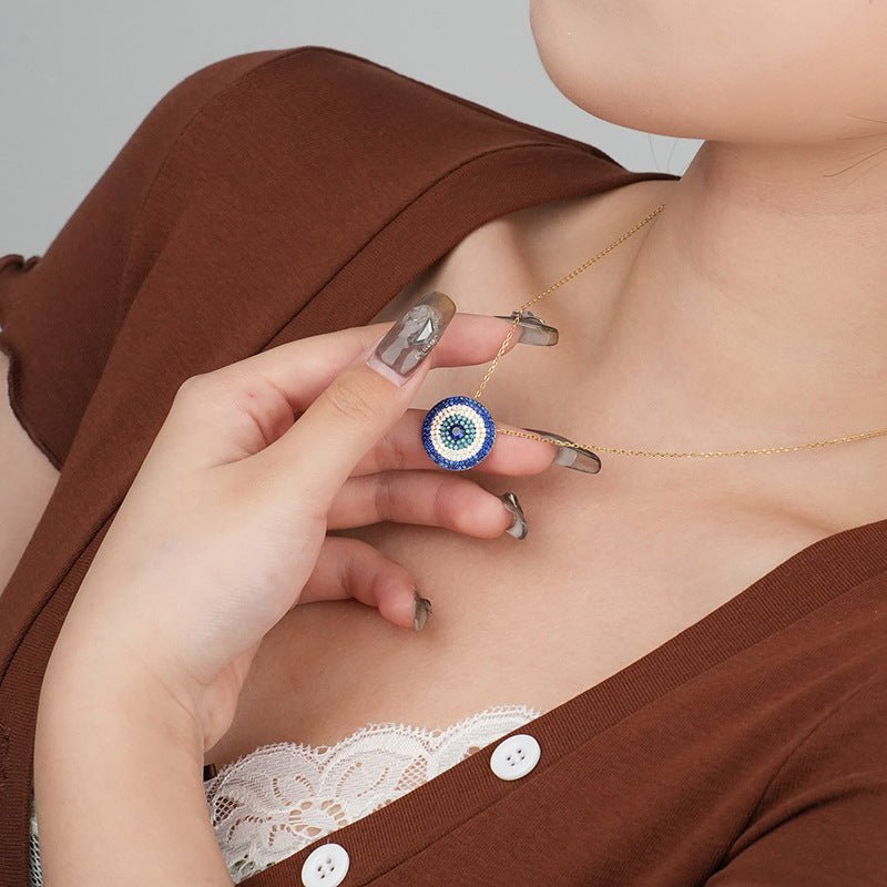 Gold or white gold-plated 925 sterling silver evil eye necklace, 40+5cm chain, 19mm, 4g.