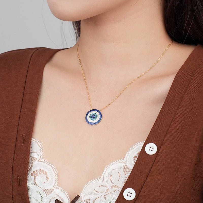 Gold or white gold-plated 925 sterling silver evil eye necklace, 40+5cm chain, 19mm, 4g.