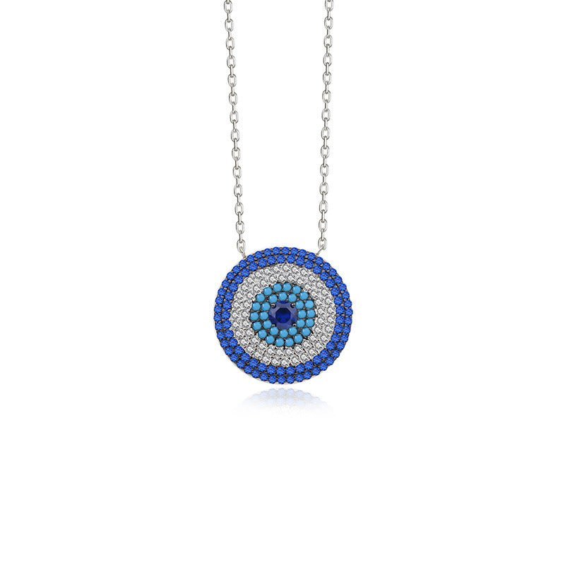 Gold or white gold-plated 925 sterling silver evil eye necklace, 40+5cm chain, 19mm, 4g.