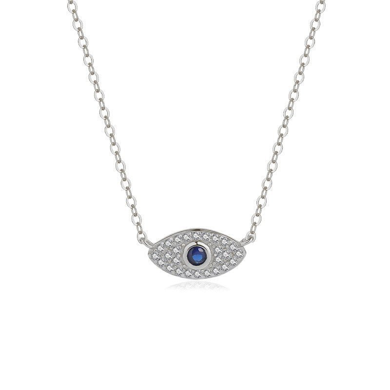Gold or white gold-plated 925 sterling silver evil eye necklace, 40+5cm chain, 12*6.2mm, 1.64g