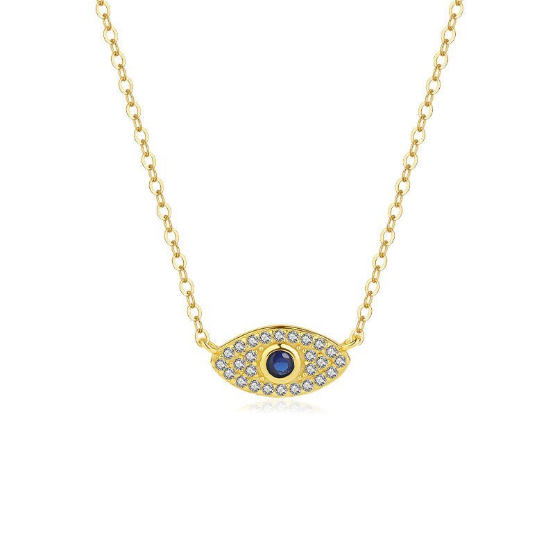 Gold or white gold-plated 925 sterling silver evil eye necklace, 40+5cm chain, 12*6.2mm, 1.64g