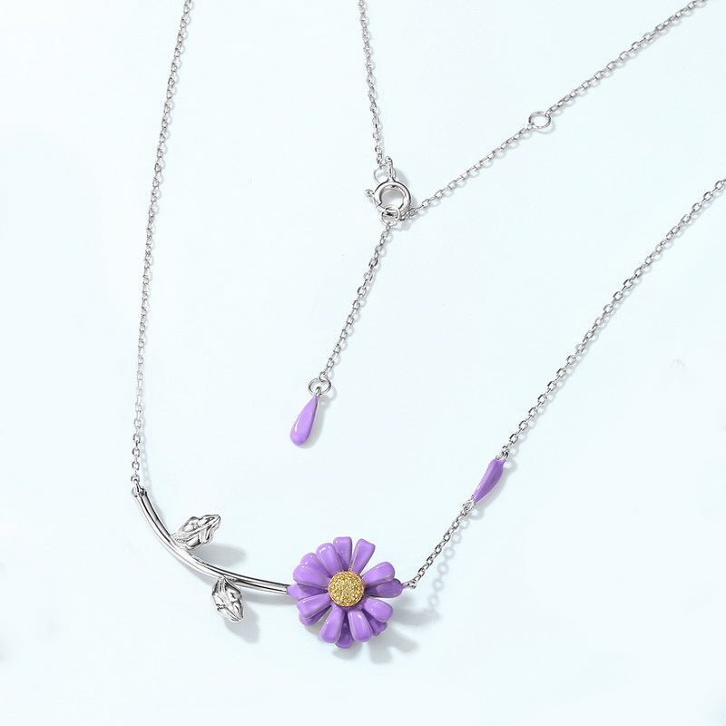 White gold-plated 925 sterling silver little daisy necklace, 35mm pendant, 450mm chain, 0.9mm stone, 3.72g.