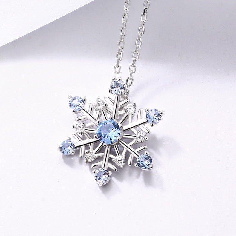 White gold-plated 925 sterling silver snow necklace, 18.6mm pendant, 3.53.5/2.52.5mm stones, 1.8g.