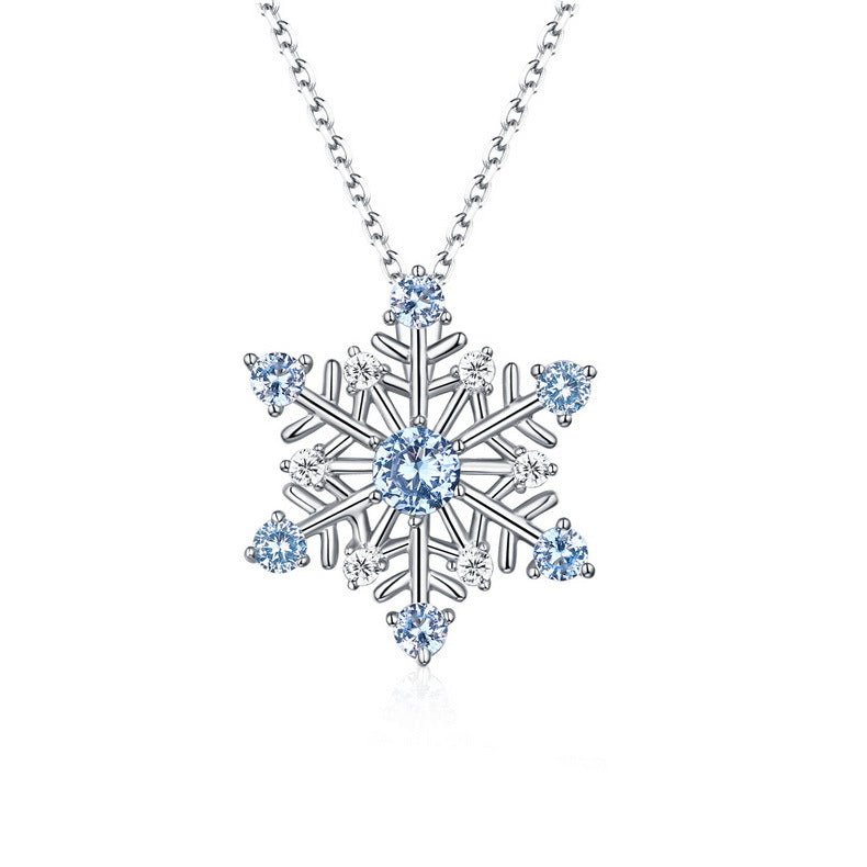 White gold-plated 925 sterling silver snow necklace, 18.6mm pendant, 3.53.5/2.52.5mm stones, 1.8g.
