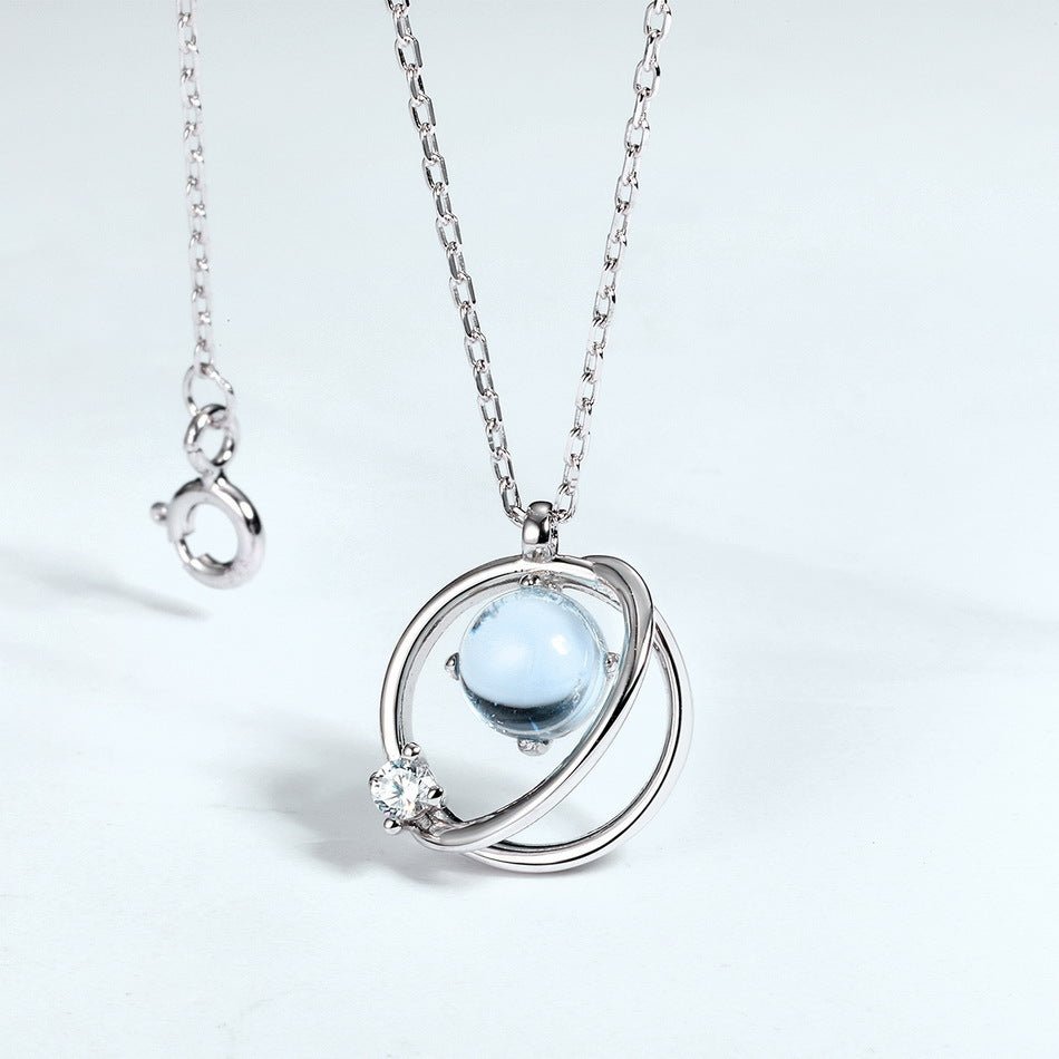 White gold-plated 925 sterling silver necklace, 19.0617.31mm pendant, 66/2.5*2.5mm stones, 2.31g.