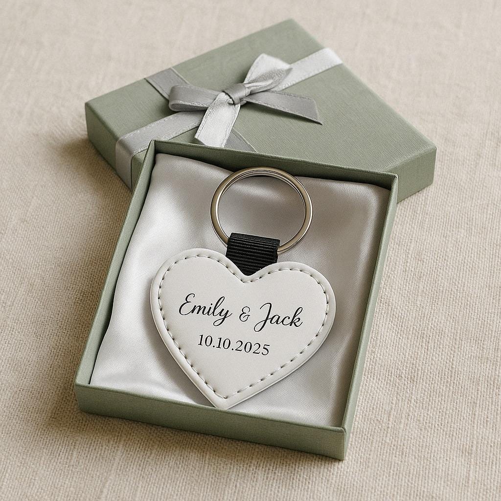 a heart shaped keychain in a gift box