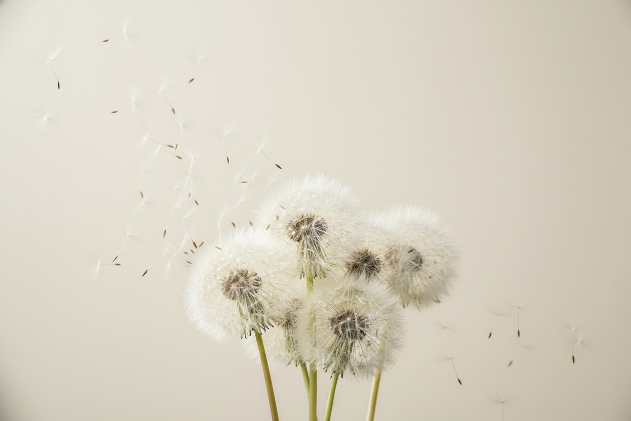 a minimalist image of dandelions to evoke growth, abundance