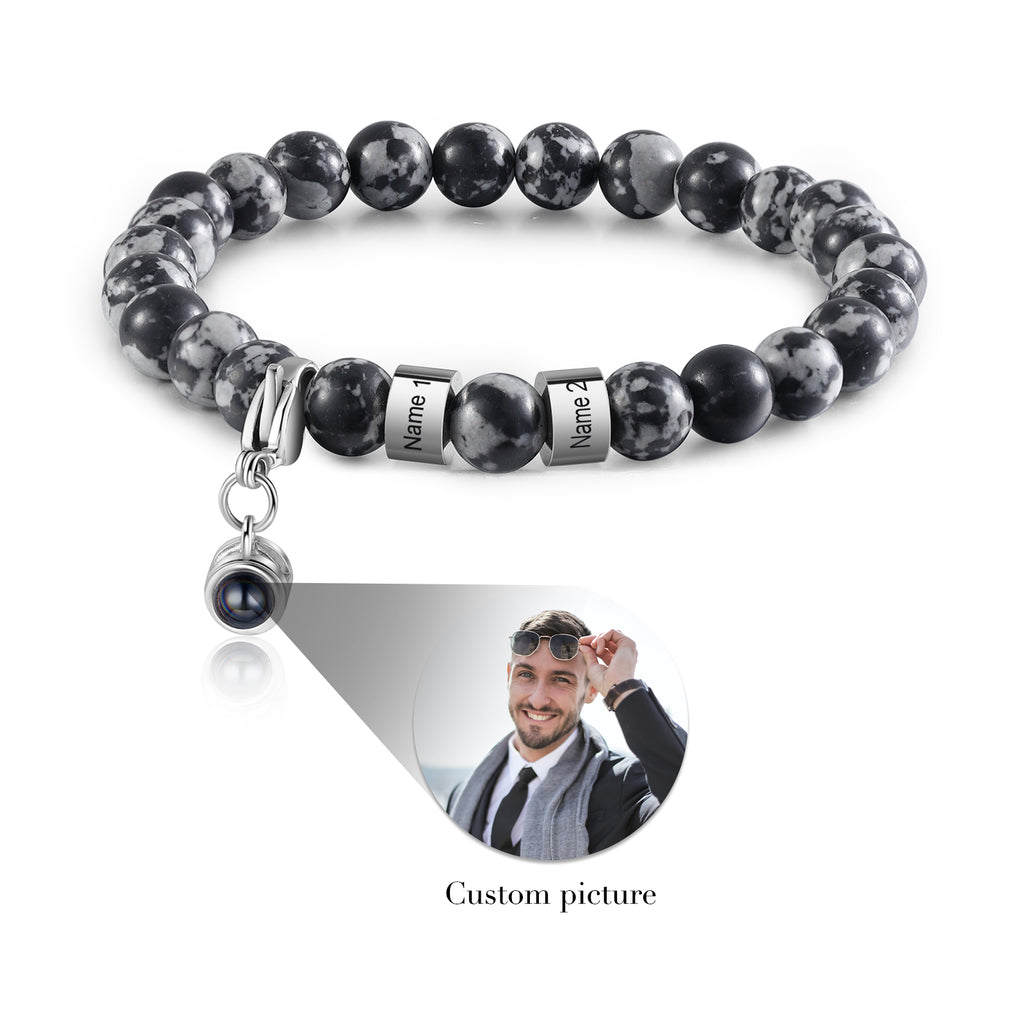 Personalised malachite bracelet (17cm) with photo projection—custom name tag for a unique, meaningful gift.
