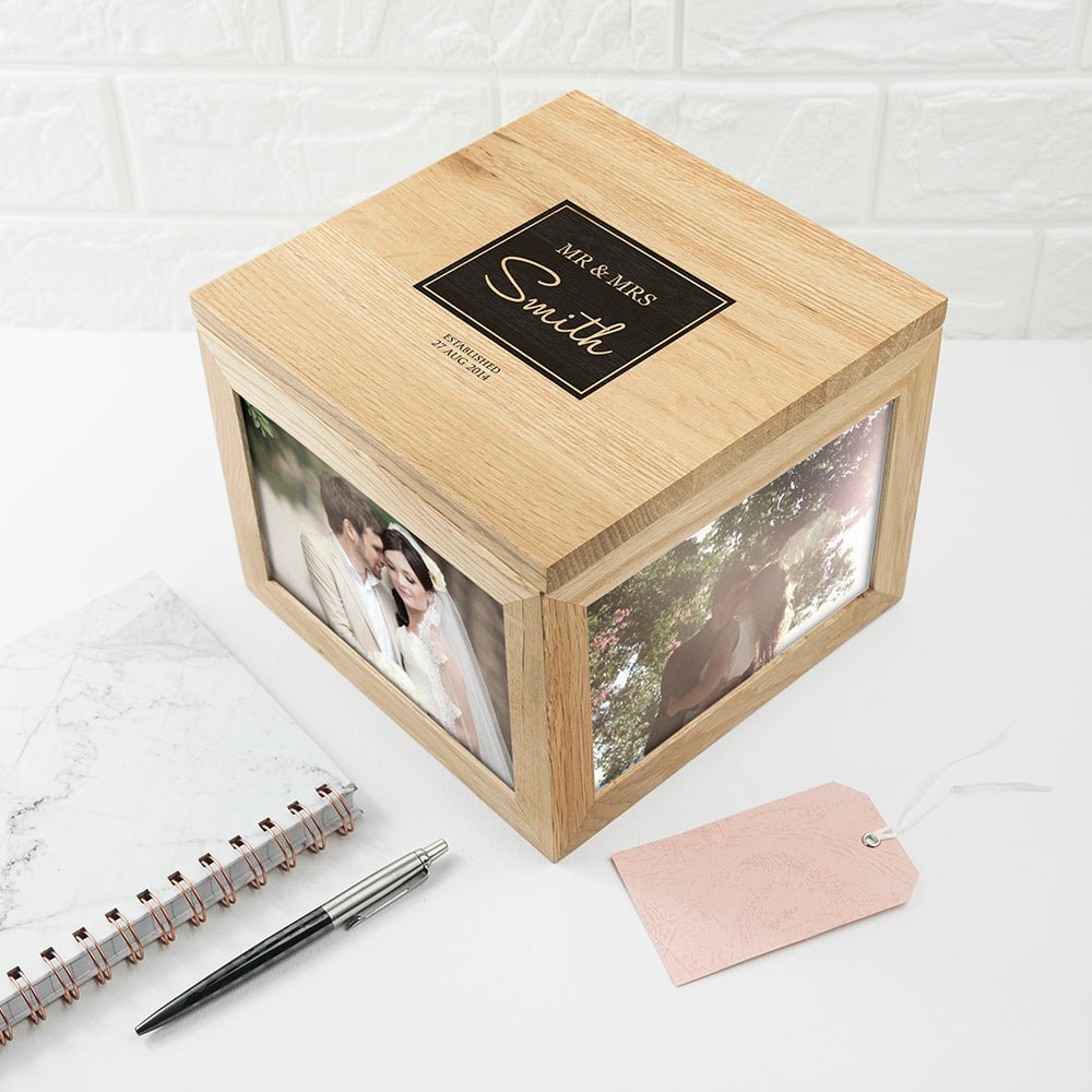 Mr and Mrs photo cube with custom engraving