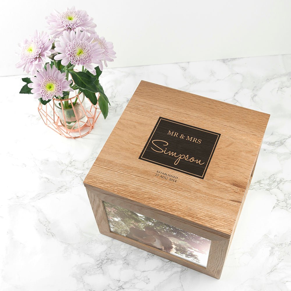 Personalized wooden memory box for couples
