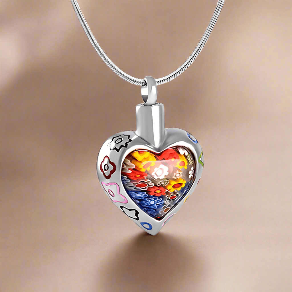 Cremation Ashes Necklace Memorial keepsake Remembrance Gift Bereavement Jewellery Murano glass and Stainless Steel Heart Pendant