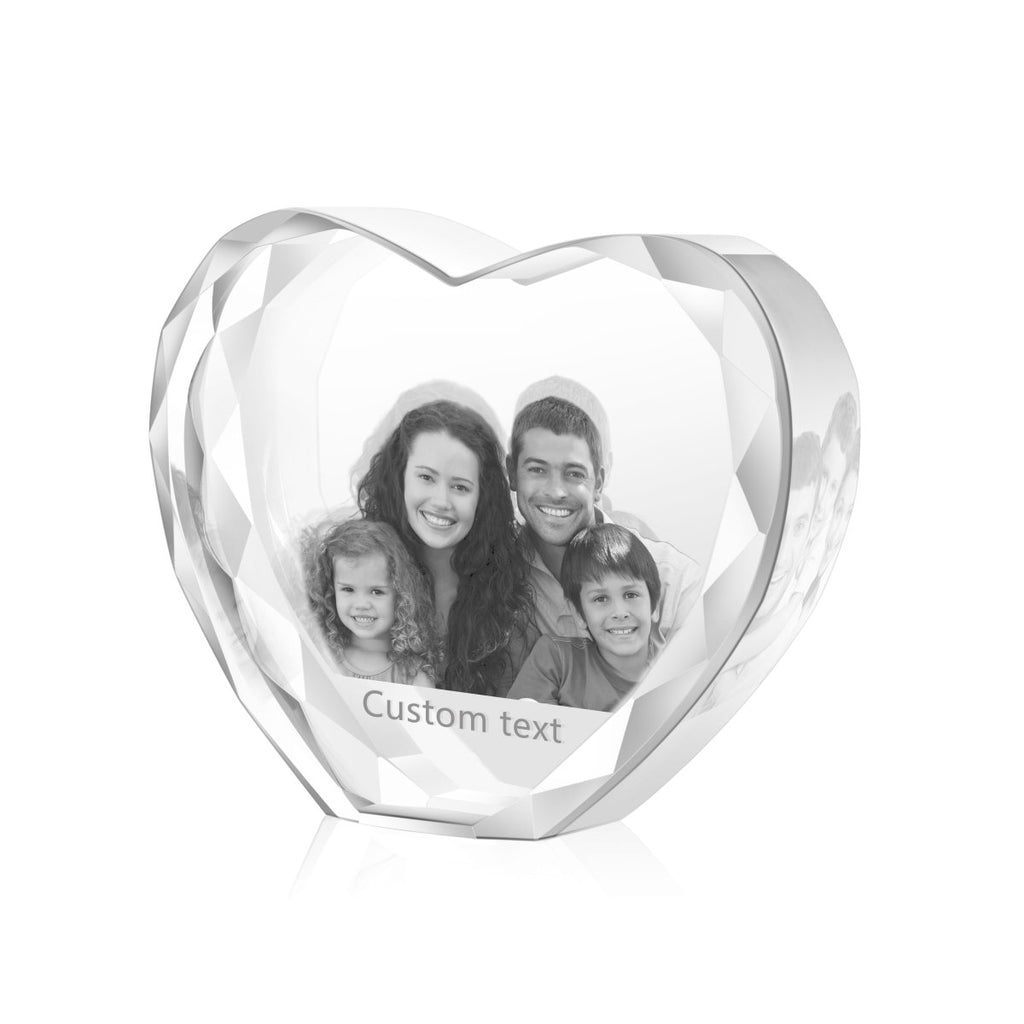 Custom 3D heart-shaped crystal photo ornament, personalized keepsake, 120x64x107mm, 1126g weight.