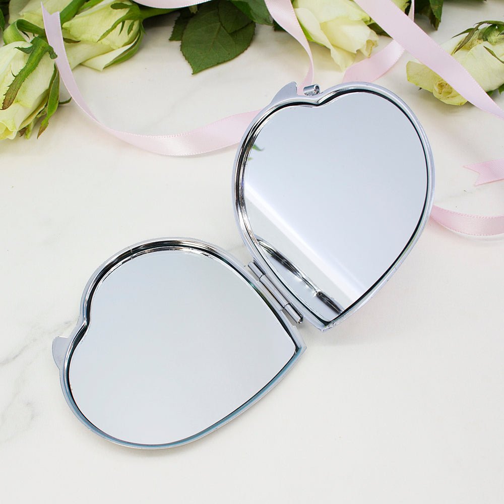 Custom engraved compact mirror, 7×6×1cm, name and title for bridesmaid gift