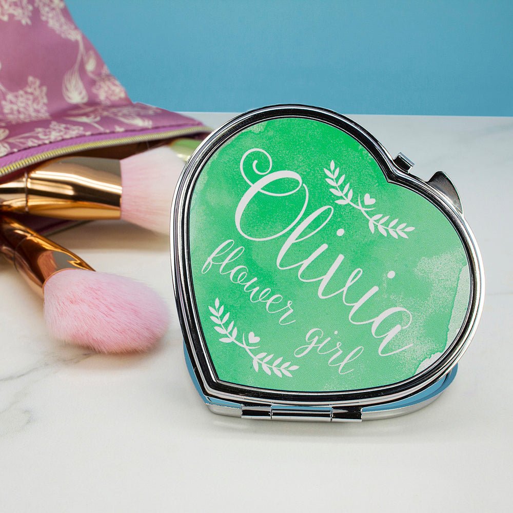 Personalised compact mirror, 7×6×1cm, custom name and title, bridal party gift