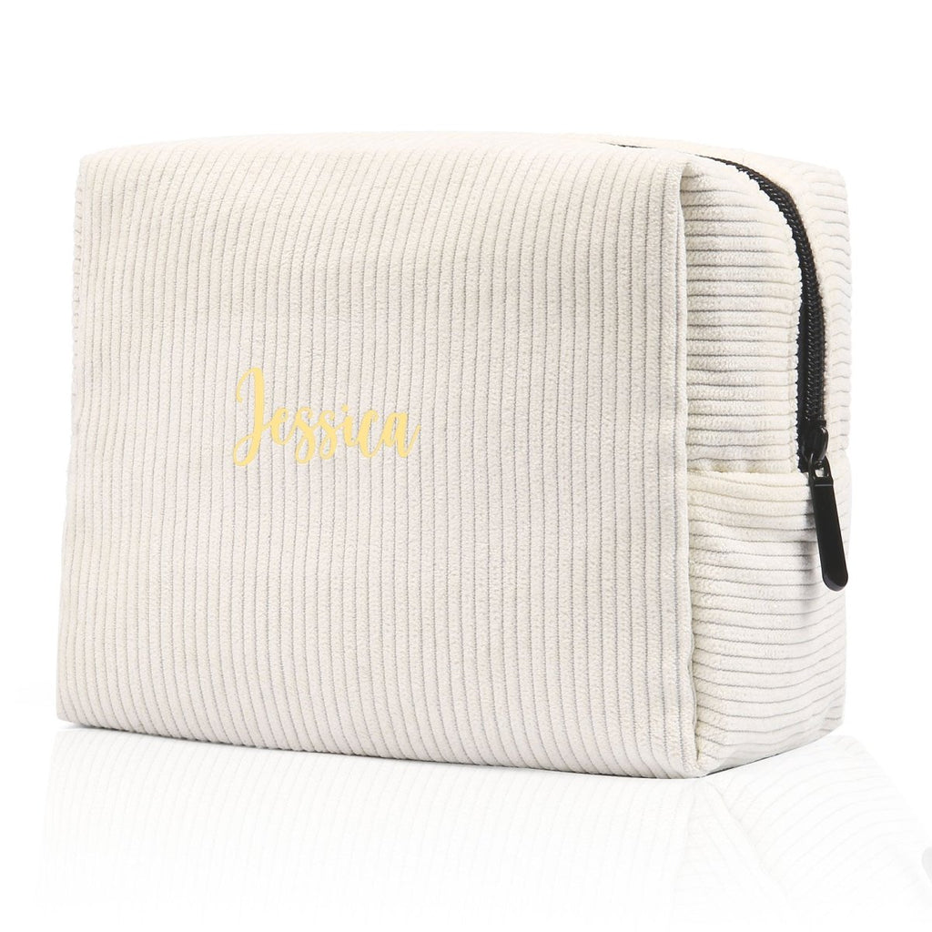 Custom name corduroy cosmetic bag, personalized, available in multiple colors, 13189cm, 100g.