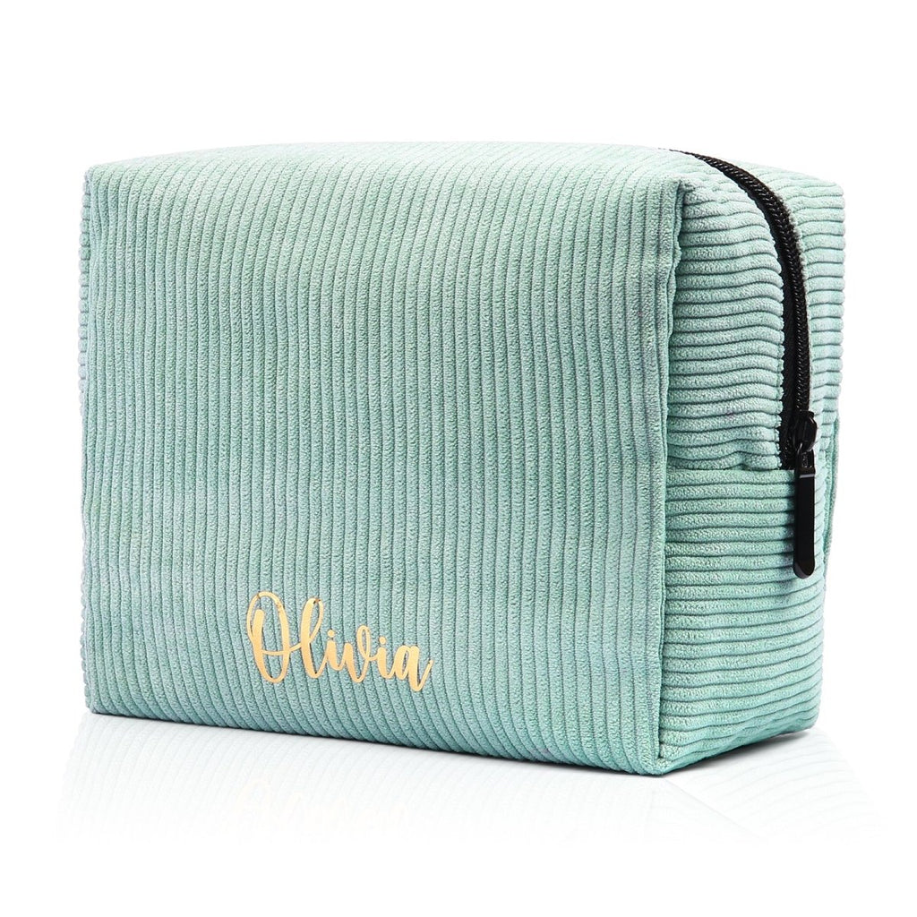 Custom name corduroy cosmetic bag, personalized, available in multiple colors, 13189cm, 100g.