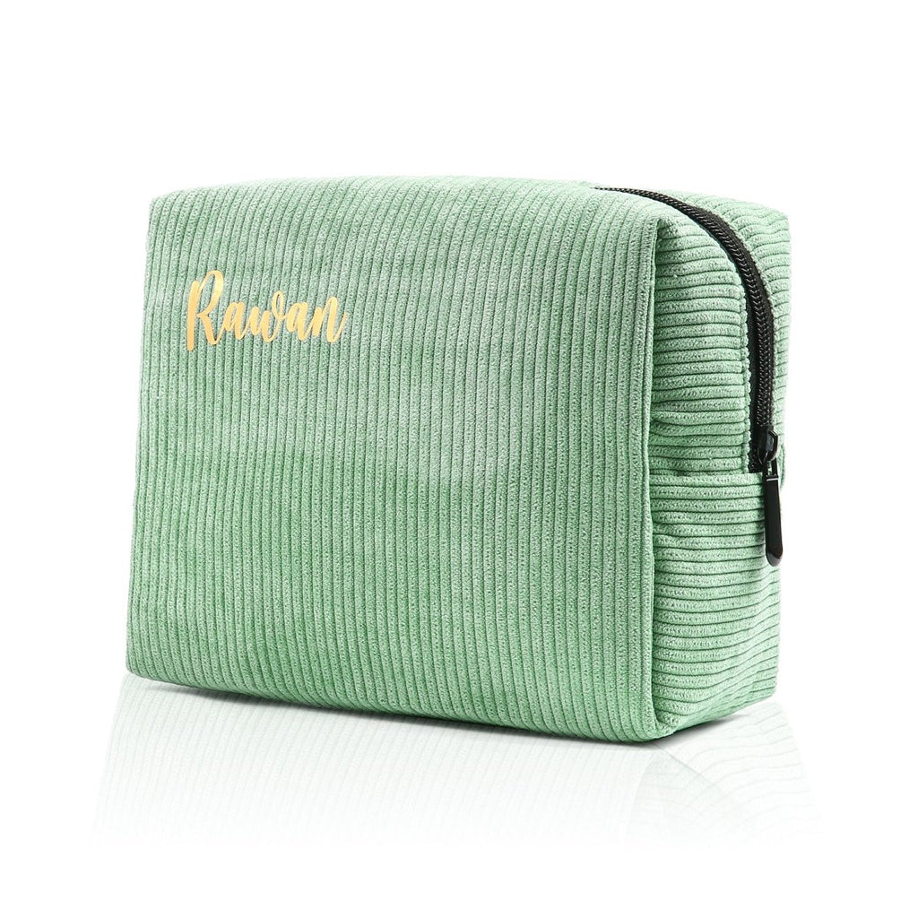 Custom name corduroy cosmetic bag, personalized, available in multiple colors, 13189cm, 100g.
