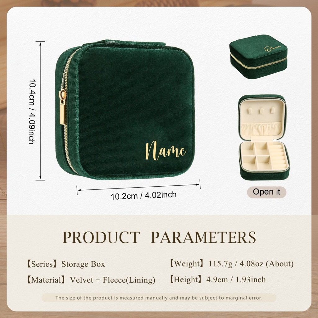 Custom name women velvet jewelry bag, fleece lining, light blue/light pink/white/dark green, 115.7g, 10.4x10.2cm.