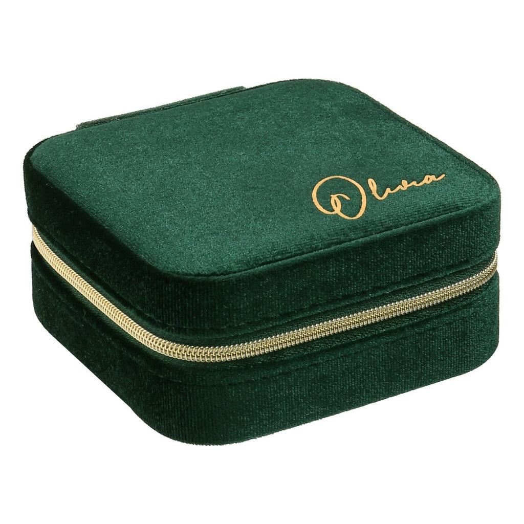 Custom name women velvet jewelry bag, fleece lining, light blue/light pink/white/dark green, 115.7g, 10.4x10.2cm.