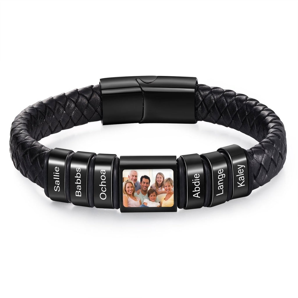 Custom photo men's bracelet, 185×1×1mm, engraved steel or black keepsake gift