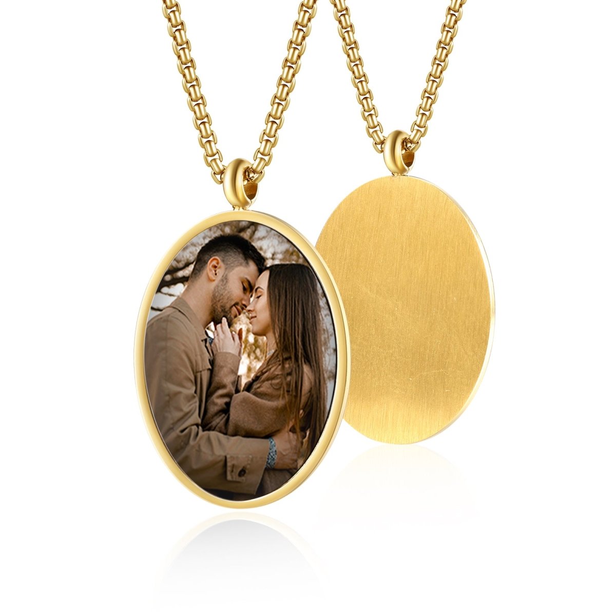Photo Necklace 14 K Solid Gold Double Moon Necklace Real Gold Moon