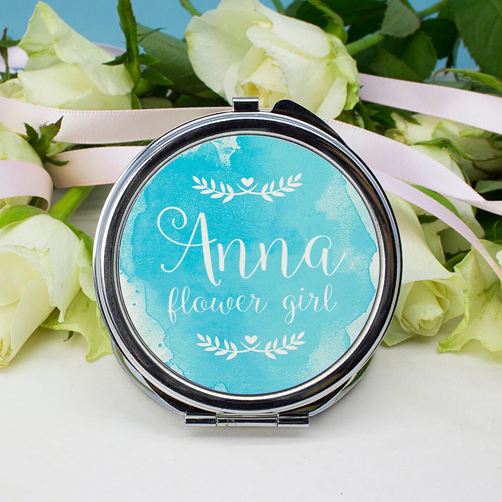 Personalised metal compact mirror, 7×6cm, thank you gift for bridal party