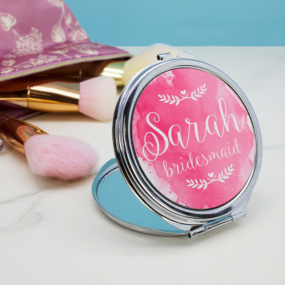 Bridesmaid mirror gift, personalised 7×6×1cm compact with custom title