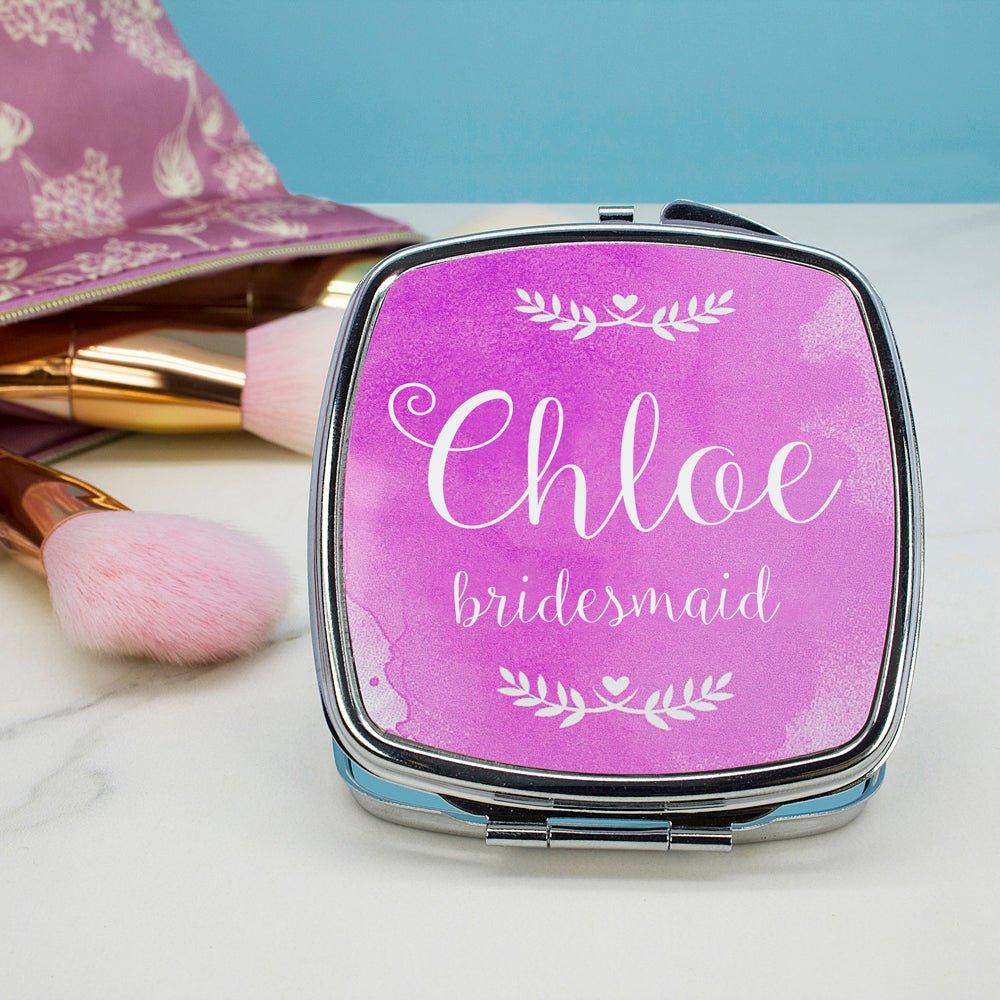 Flower girl mirror gift, engraved compact, 7cm, personalised name and title