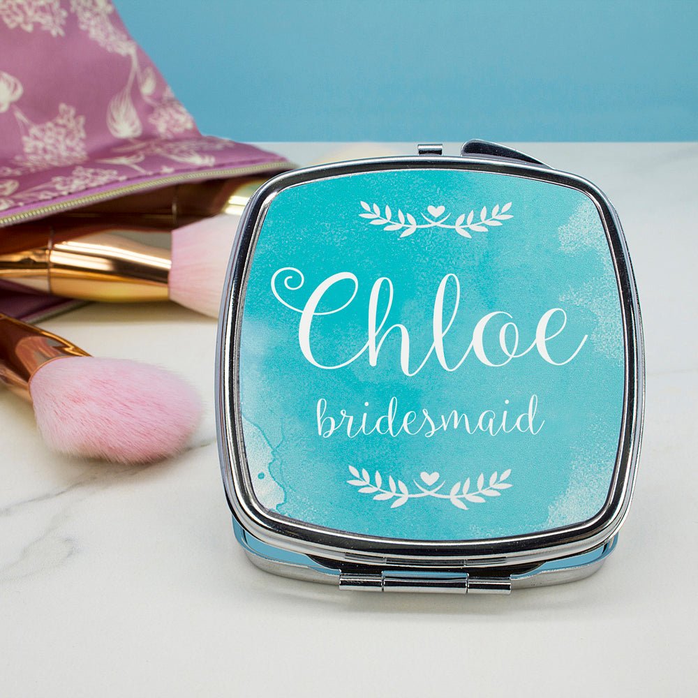 Bridesmaid engraved mirror, 7cm, custom name and title, wedding thank-you