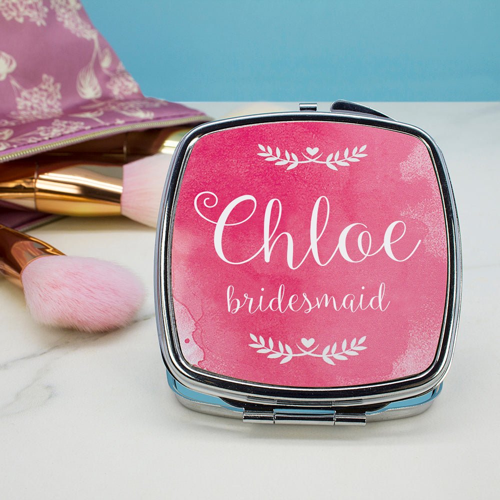 Custom name compact mirror, 7cm, for bridesmaids or flower girls