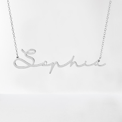 Custom sterling silver name necklace, cutout cursive design, 14-22 inch, 4.5g-5.5g weight