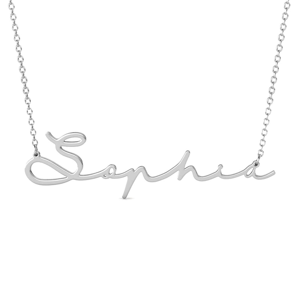 Custom sterling silver name necklace, cutout cursive design, 14-22 inch, 4.5g-5.5g weight