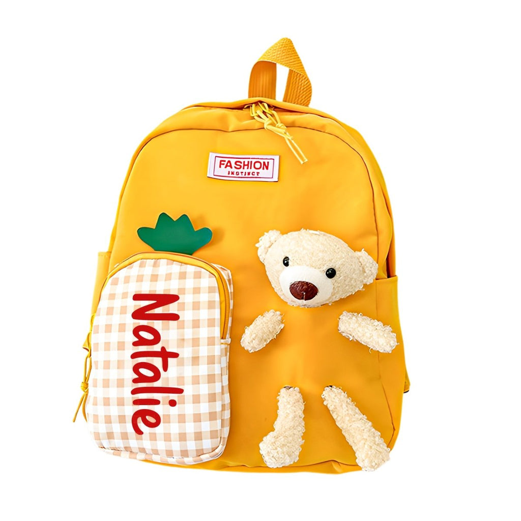 Lightweight preschool backpack with gingham front pocket