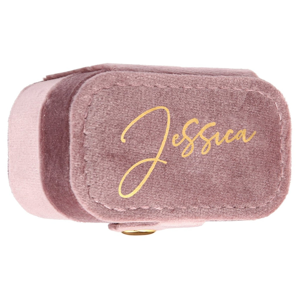 Custom name velvet jewelry bag, beaded velvet lining, green/pink/red/white, 35.5g, 3.9x6.45cm.