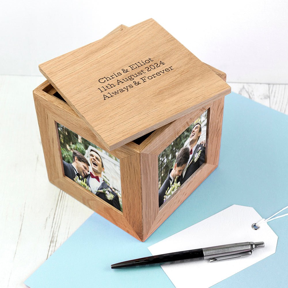Dad's Personalised Oak Photo Cube Keepsake Box - Engraved Memories