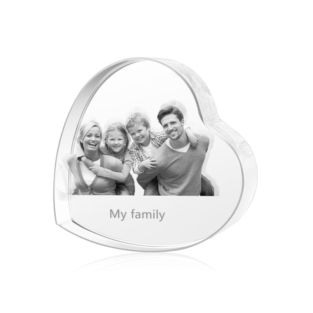 Personalized custom photo heart-shaped crystal ornament, 90mm size, unique keepsake gift.