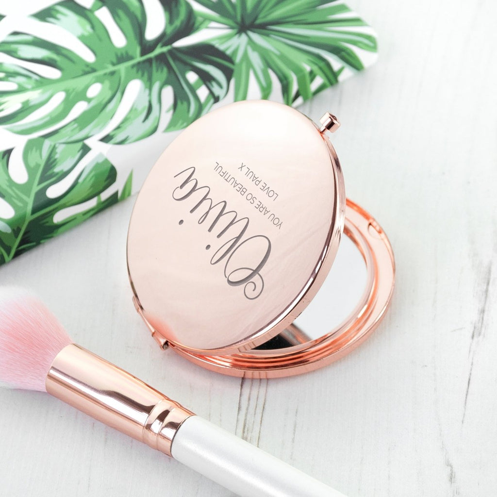 Engraved rose gold compact mirror