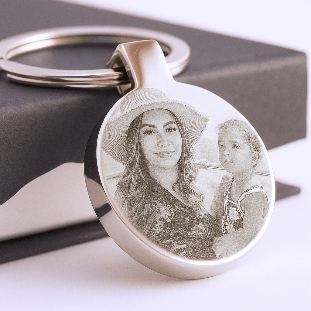 Engraved Stainless Steel Keyring – Custom Photo Keepsake With