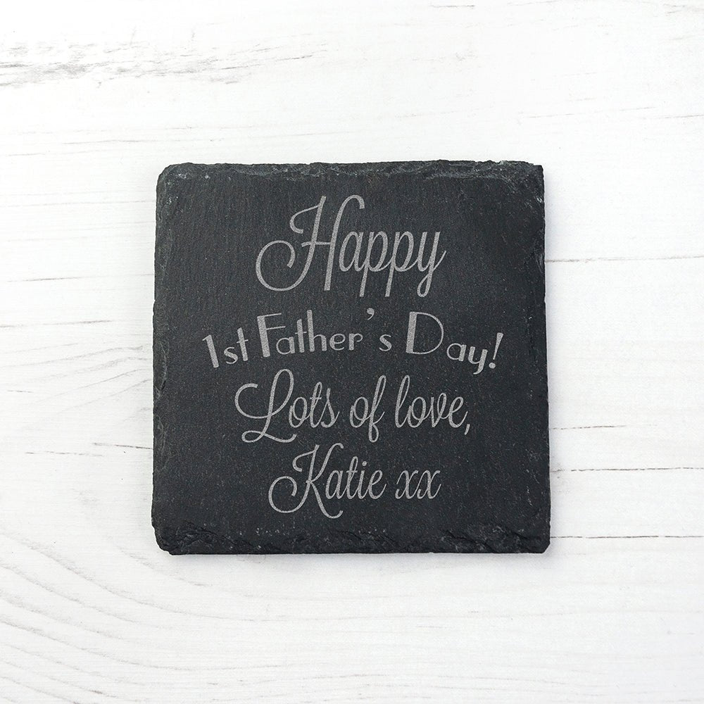 Happy 1st Father's Day Square Slate Keepsake - Engraved Memories