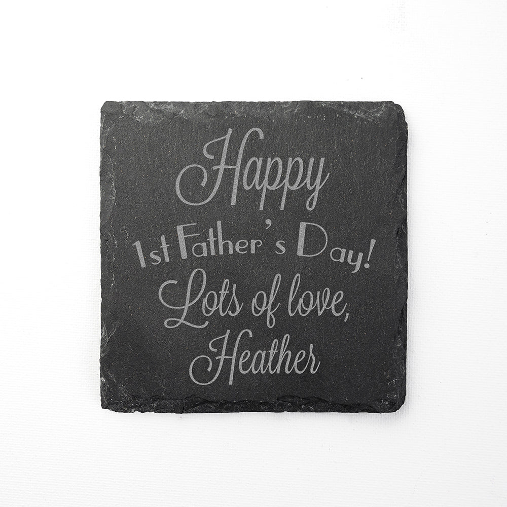 Happy 1st Father's Day Square Slate Keepsake - Engraved Memories