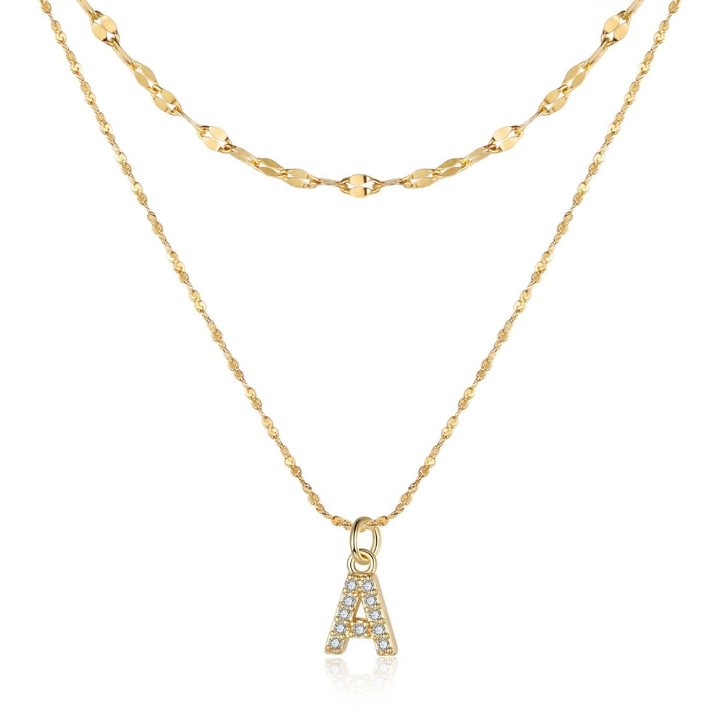 18ct gold-plated stainless steel necklace with initial letter and CZ stones, 40+5cm chain.
