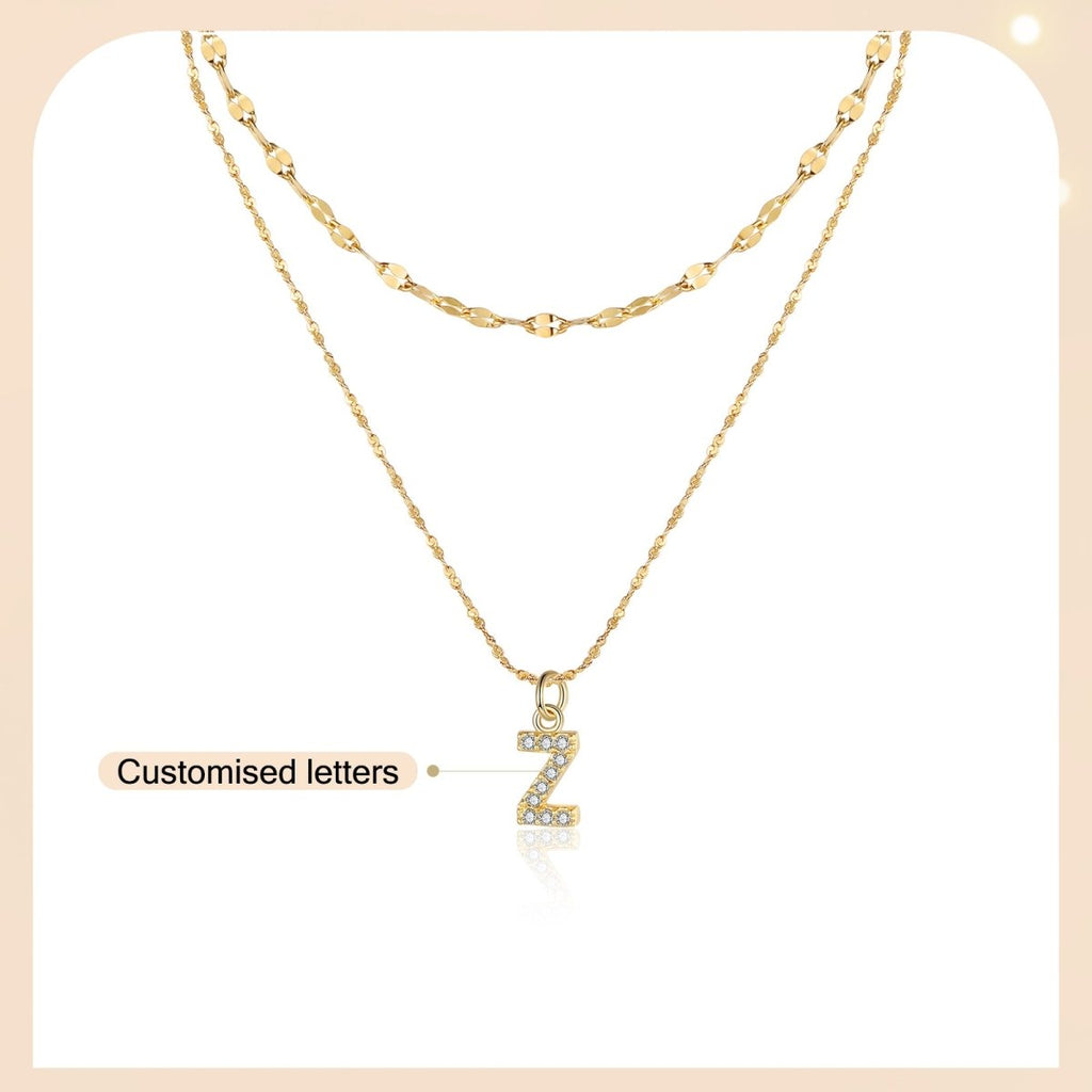 18ct gold-plated stainless steel necklace with initial letter and CZ stones, 40+5cm chain.
