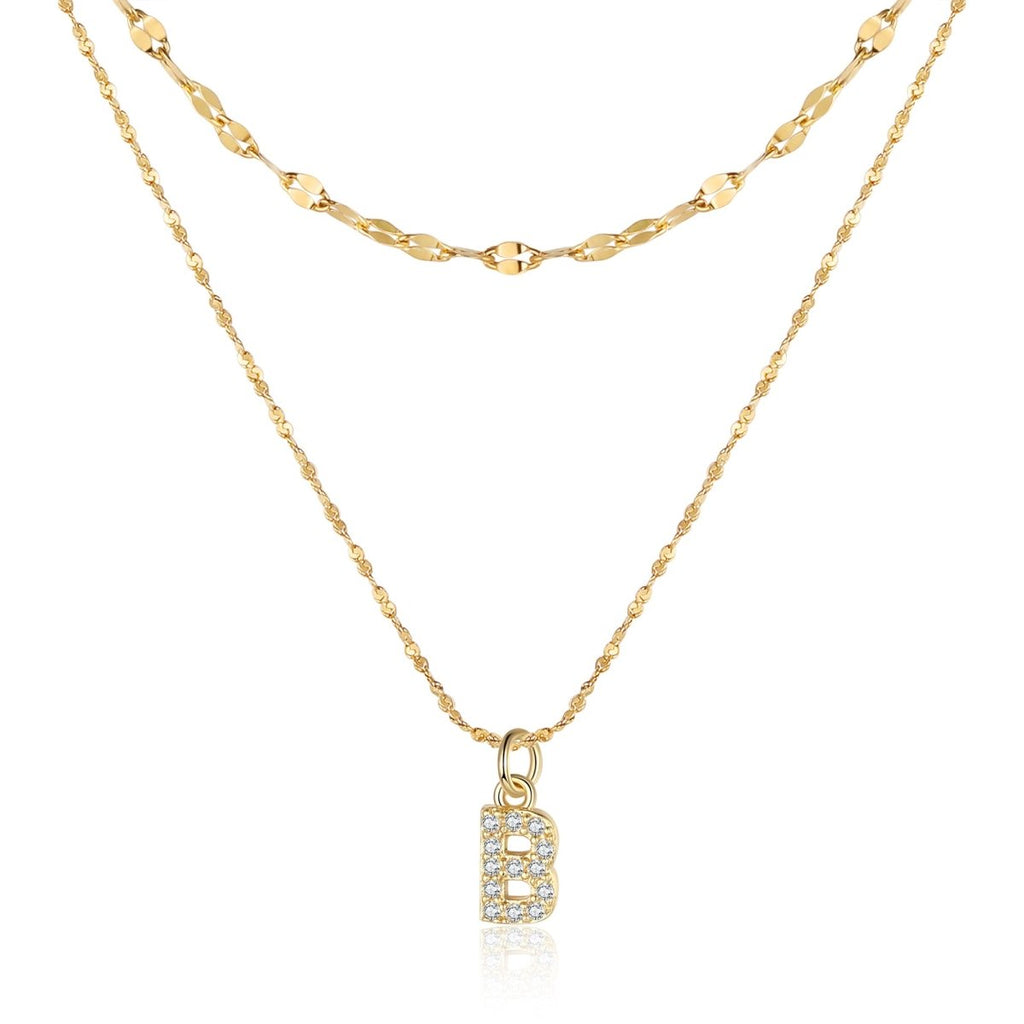 18ct gold-plated stainless steel necklace with initial letter and CZ stones, 40+5cm chain.